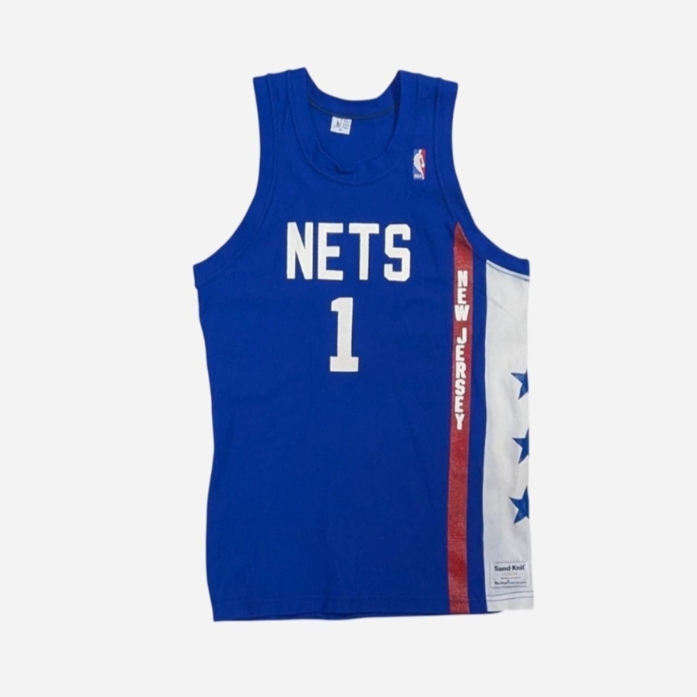Vintage New Jersey Nets (Brooklyn) #1 Pearl Washington Sand‎ Knit NBA